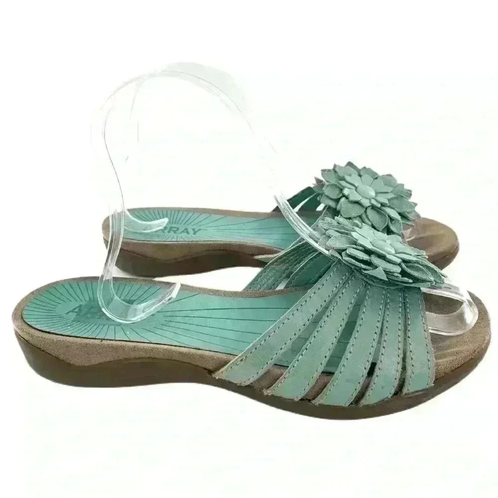 Array womens sandals size 6.5 blue leather floral resort costal - Picture 2 of 10
